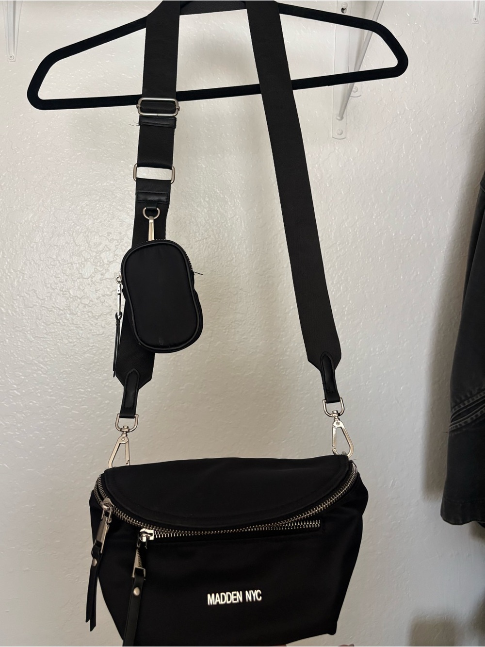 Madden NYC Black Crossbody Bag with Detachable Strap Pouch